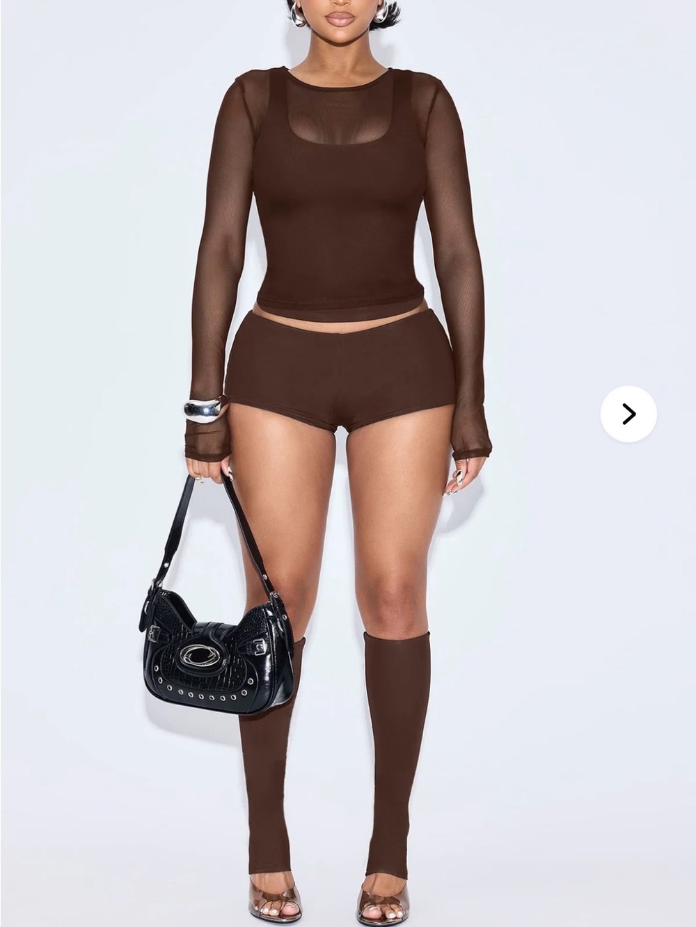 Women's 3 Piece Double Lined Short Set - Chocolate